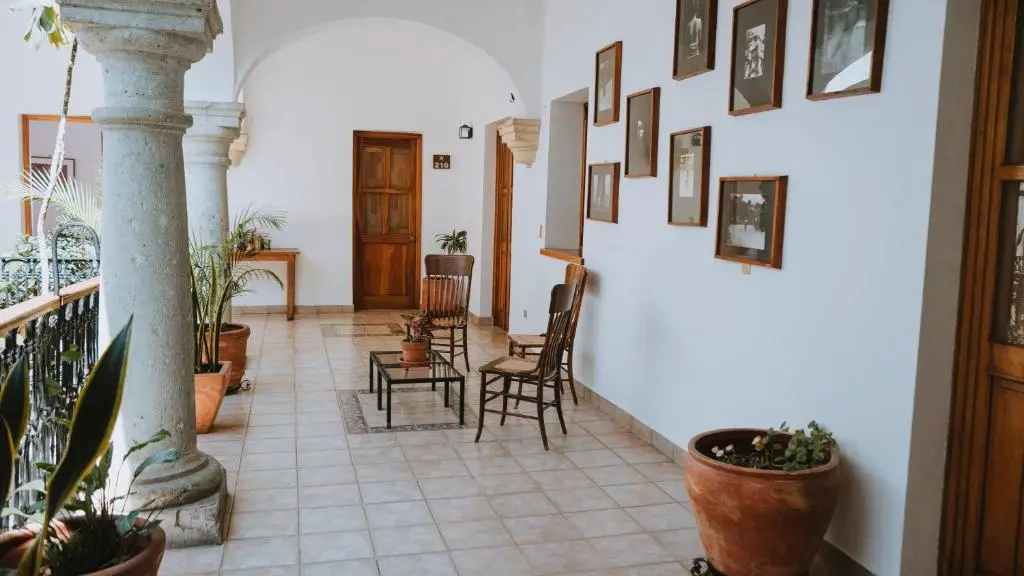Quiet historic gallery at Parador San Agustin